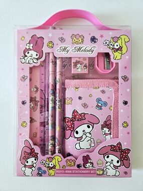 6PC. My Melody Pink Kids Stationery Set w/ Wallet School Supplies Kit